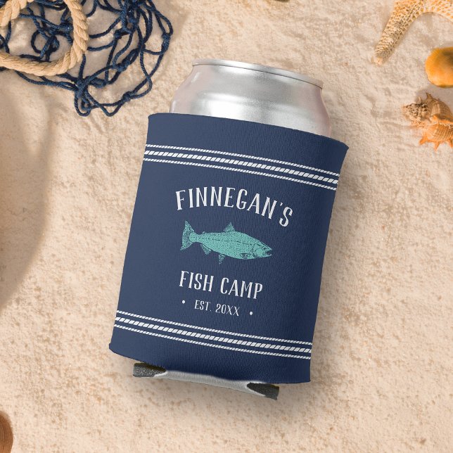 Rafraîchisseur Pour Canette Cabine de pêche rustique Navy & Aqua Personnalisé (Créateur téléchargé)