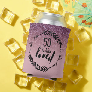 Rafraîchisseur Pour Canette Cadeau 50e anniversaire Paillettes Or Rose