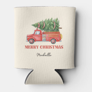 Rafraîchisseur Pour Canette Camion de pompiers de Noël à l'aquarelle 