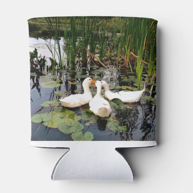 Rafraîchisseur Pour Canette Canards blancs, caleçons, cattails, lac (Dos)