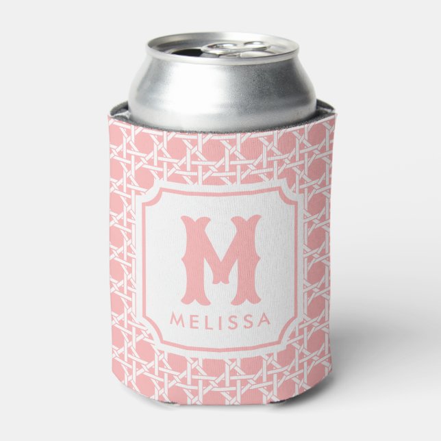 Rafraîchisseur Pour Canette Canne rose et blanche | Rattan | Monogramme (Can devant)