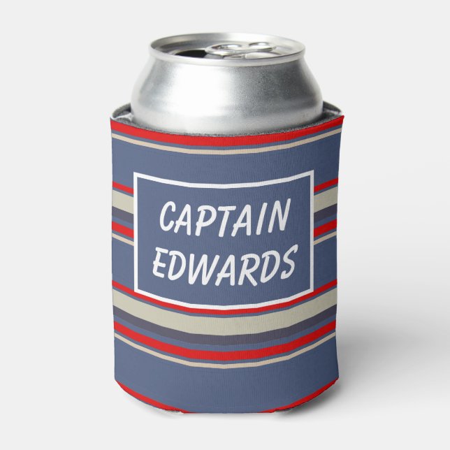 Rafraîchisseur Pour Canette Capitaine Nautique Bleu rayé Personnalisé (Can devant)