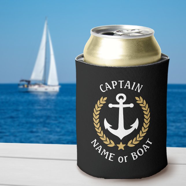 Rafraîchisseur Pour Canette Capitaine Votre Nom De Bateau Ancre Gold Laurel Bl (Créateur téléchargé)