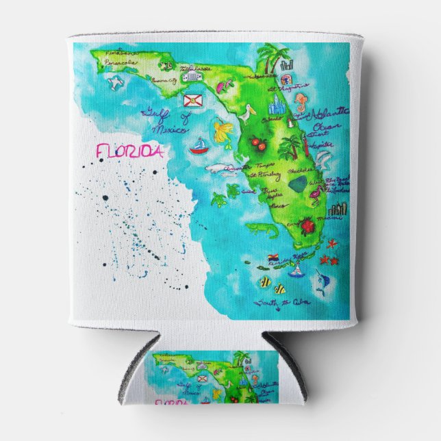 Rafraîchisseur Pour Canette Carte de l'aquarelle de Floride (Devant)