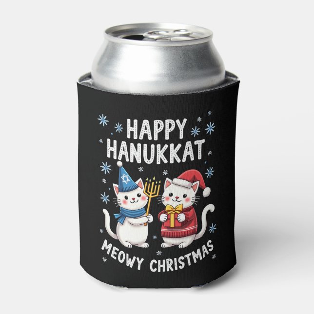 Rafraîchisseur Pour Canette Cat Merry Christmas Happy Hanukkah Jewish Christia (Can devant)