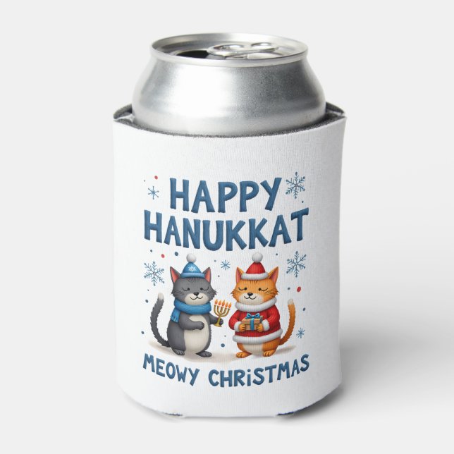 Rafraîchisseur Pour Canette Cat Merry Christmas Happy Hanukkah Jewish Christia (Can devant)
