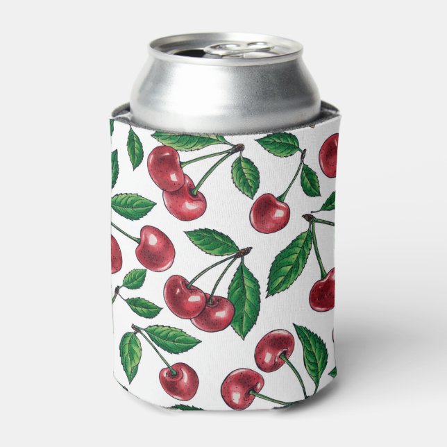 Rafraîchisseur Pour Canette Cerises rouges sur blanc (Can devant)
