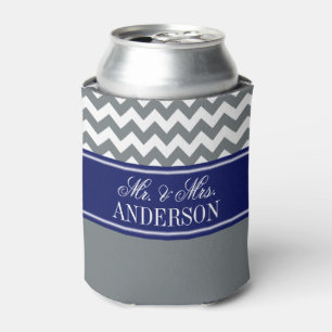 Rafraîchisseur Pour Canette Charbon Wht Chevron CB Navy Monogramme Nom