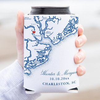 Rafraîchisseur Pour Canette Charleston SC Carte Elégant Marine Blue Wedding Fa