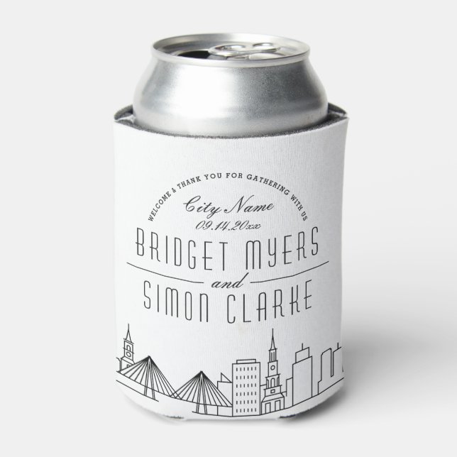 Rafraîchisseur Pour Canette Charleston Stylisé Skyline | Mariage peut refroidi (Can devant)