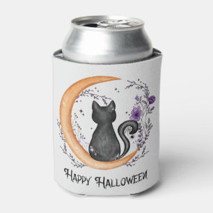 Rafraîchisseur Pour Canette Chat noir et lune de croissant pour Halloween heur