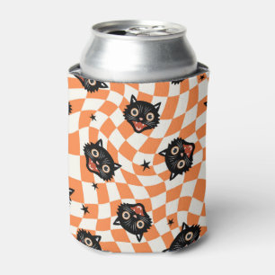 Rafraîchisseur Pour Canette Chat noir rétro Motif chèque orange
