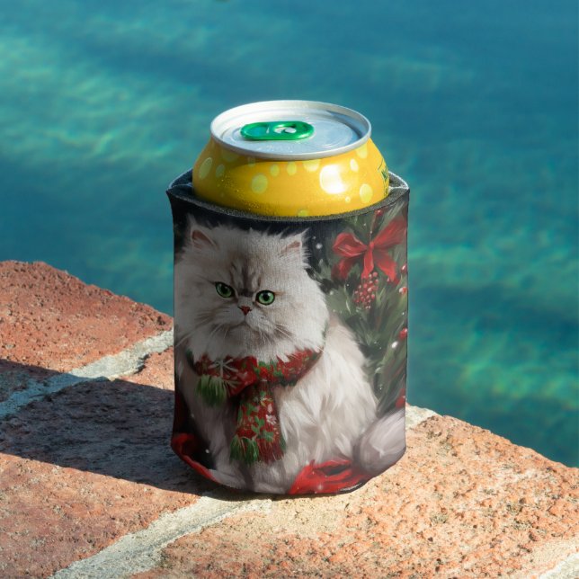 Rafraîchisseur Pour Canette Chat perse en Noël de neige (Piscine in situ)