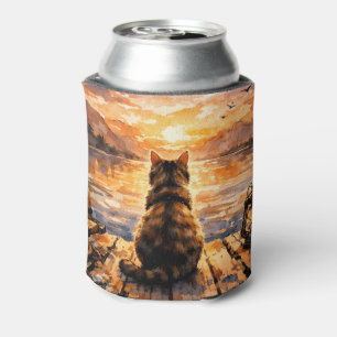 Rafraîchisseur Pour Canette Chat sur le quai au coucher du soleil