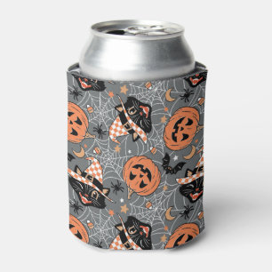 Rafraîchisseur Pour Canette Chats d'Halloween vintages et Motifs Citrouille