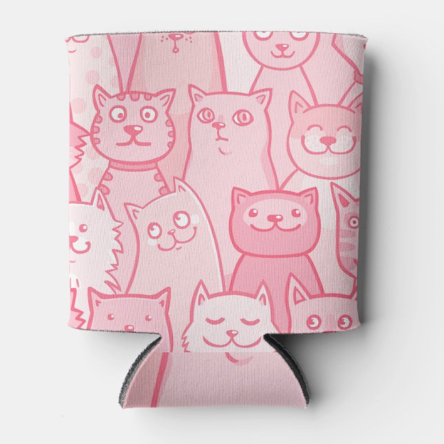 Rafraîchisseur Pour Canette Chats Roses, Motif Adorable Sans Seamless. (Devant)