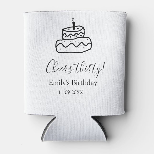 Rafraîchisseur Pour Canette Cheers thirty birthday cake black scribble hand (Devant)