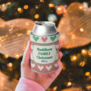Rafraîchisseur Pour Canette Chemise de Noël Laide Rétro Cœurs Rouges Verts