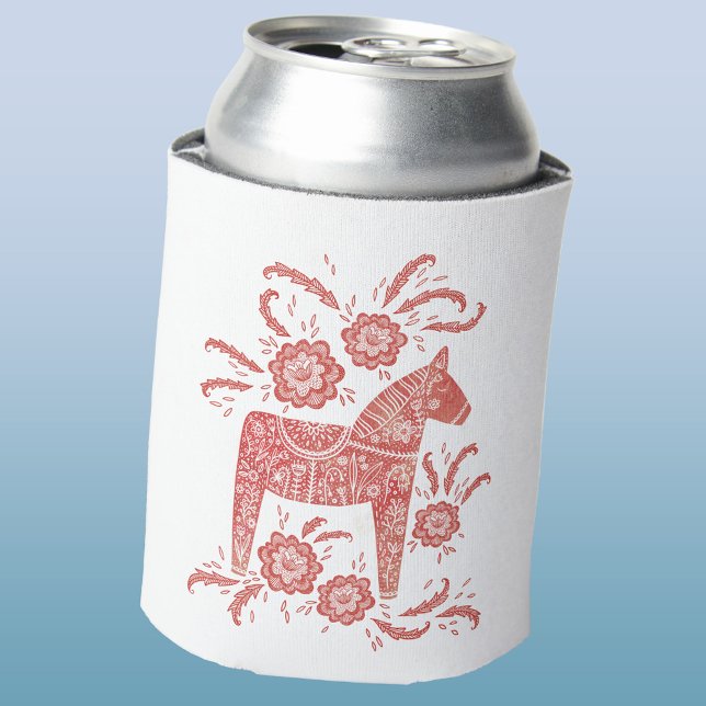 Rafraîchisseur Pour Canette Cheval de Dala suédois Rouge et blanc (Swedish Dala Horse red and white can cooler)