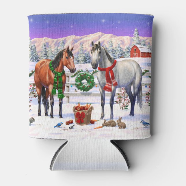 Rafraîchisseur Pour Canette Chevaux de Noël en neige (Devant)