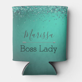 Rafraîchisseur Pour Canette Chic Glitterie Turquoise Personnalisé Boss Lady
