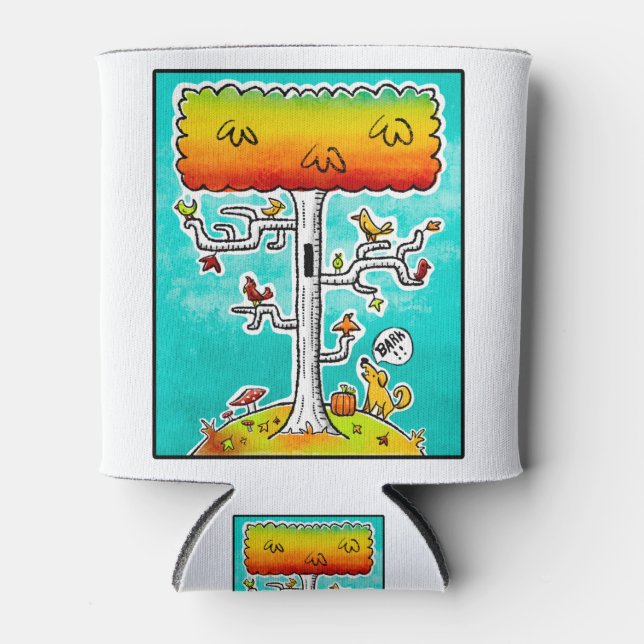 Rafraîchisseur Pour Canette Chien Barre d'automne Birch Tree avec oiseaux (Devant)