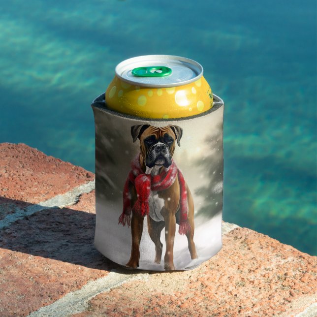 Rafraîchisseur Pour Canette Chien de boxe en Noël de neige (Piscine in situ)