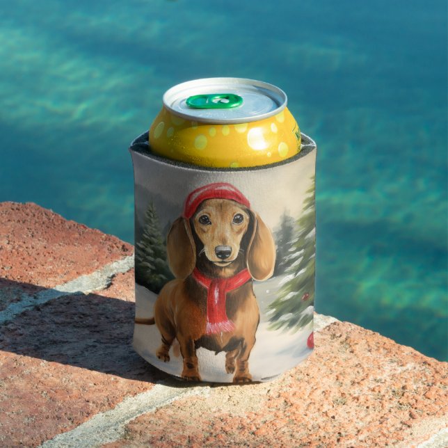Rafraîchisseur Pour Canette Chien de Dachshund à Noël de neige (Piscine in situ)