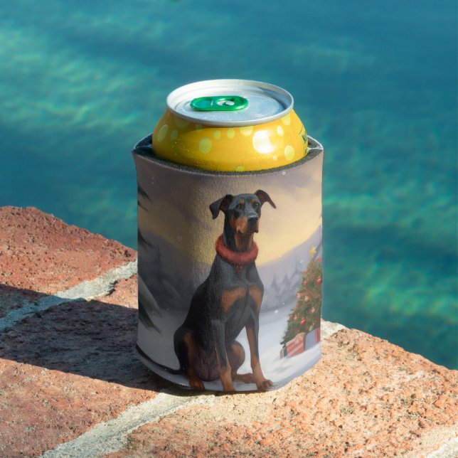 Rafraîchisseur Pour Canette Chien Doberman pendant Noël de neige (Piscine in situ)