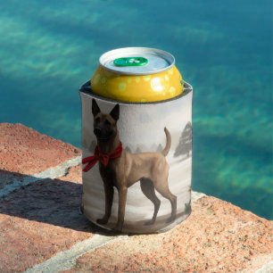 Rafraîchisseur Pour Canette Chien malinois belge à Noël de neige