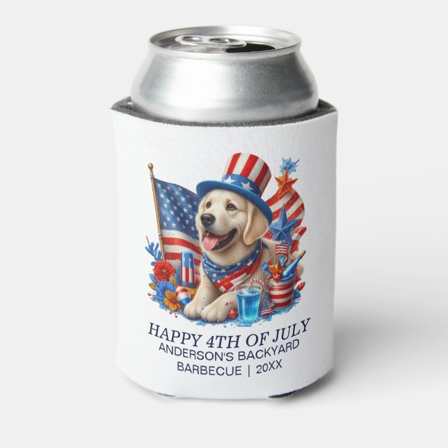 Rafraîchisseur Pour Canette Chien Patriotique Haut Chapeau Rouge Blanc Bleu Ét (Can Dos)