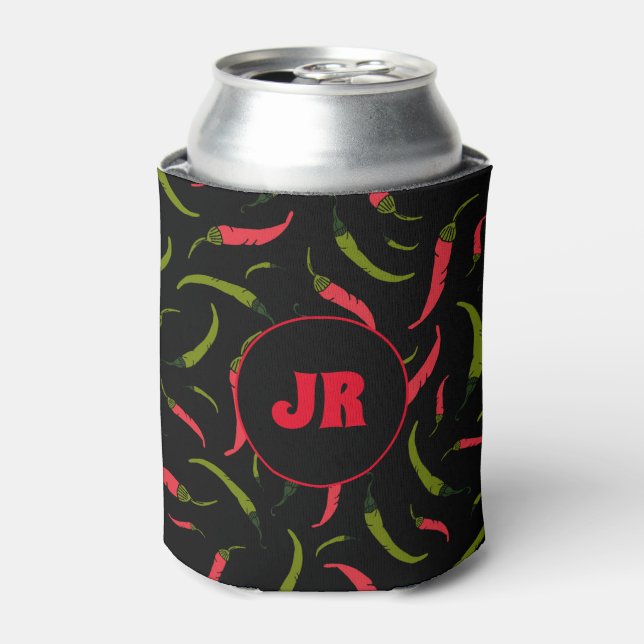 Rafraîchisseur Pour Canette Chili Peppers Motif Foody Monogramme noir (Can devant)
