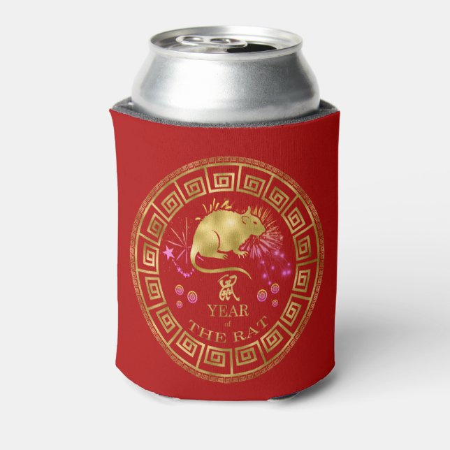 Rafraîchisseur Pour Canette Chinois Zodiac Rat Rouge/Or ID542 (Can Dos)