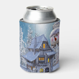 Rafraîchisseur Pour Canette Christmas Party Winter White Snowman Blue Rustic
