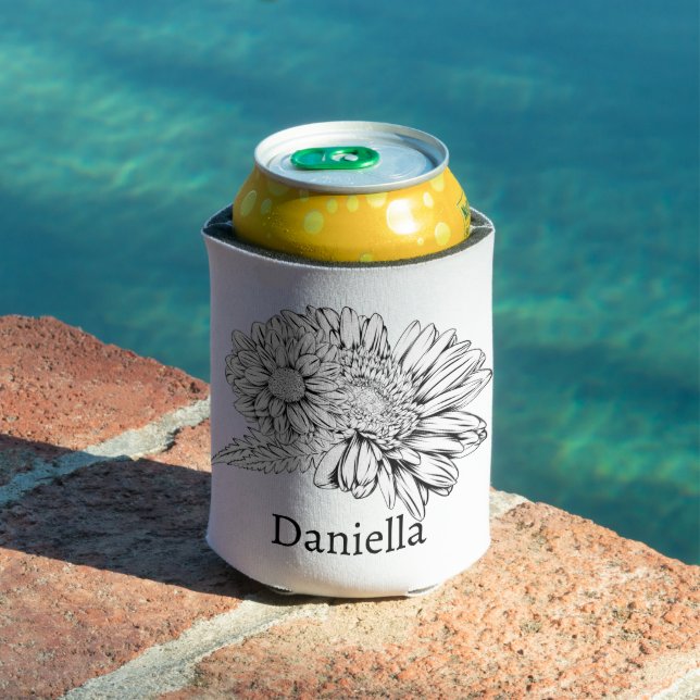 Rafraîchisseur Pour Canette Chrysanthemum Black Line Drawing with Your Name  (Piscine in situ)