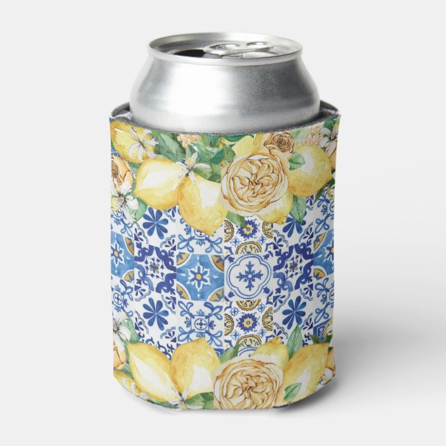Rafraîchisseur Pour Canette Citrons Mosaïques Bleues Jaunes Carreaux méditerra (Can devant)