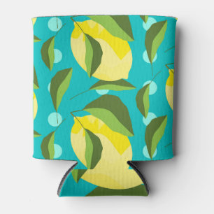 Rafraîchisseur Pour Canette Citrons Polka Point : Arrière - plan bleu.
