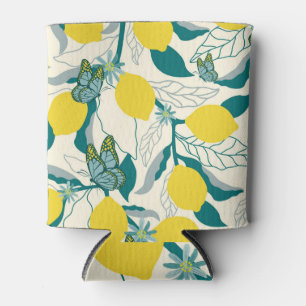 Rafraîchisseur Pour Canette Citrus, papillon, motif d'été tropical.