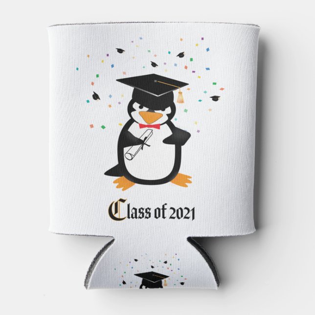Rafraîchisseur Pour Canette Classe de 2021 Pingouin de graduation (Devant)