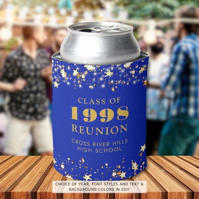 Rafraîchisseur Pour Canette Classe Reunion Royal Blue Gold Stars Personnalisé (Créateur téléchargé)
