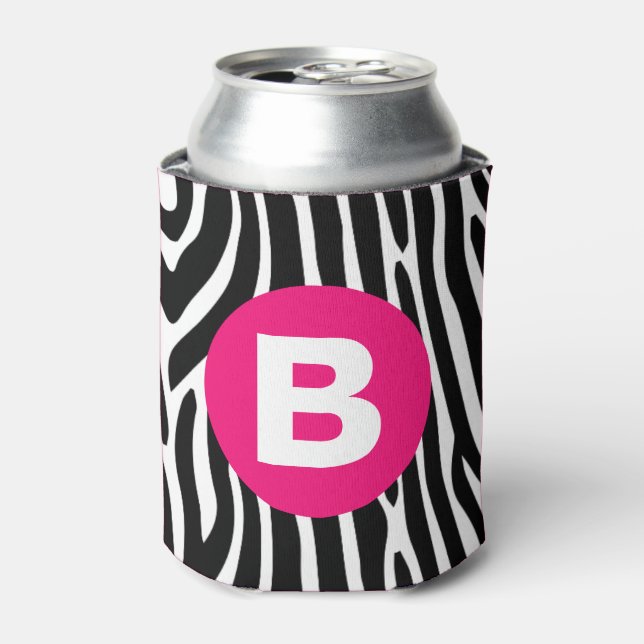 Rafraîchisseur Pour Canette Classic Zebra Stripes Bright Pink Monogram (Can devant)