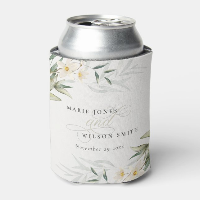 Rafraîchisseur Pour Canette Classy Rustic Blanc Vert Vert Floral Bunch Mariage (Can devant)