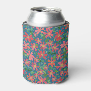 Rafraîchisseur Pour Canette Clematis rose, rouge, orange floral sur bleu profo