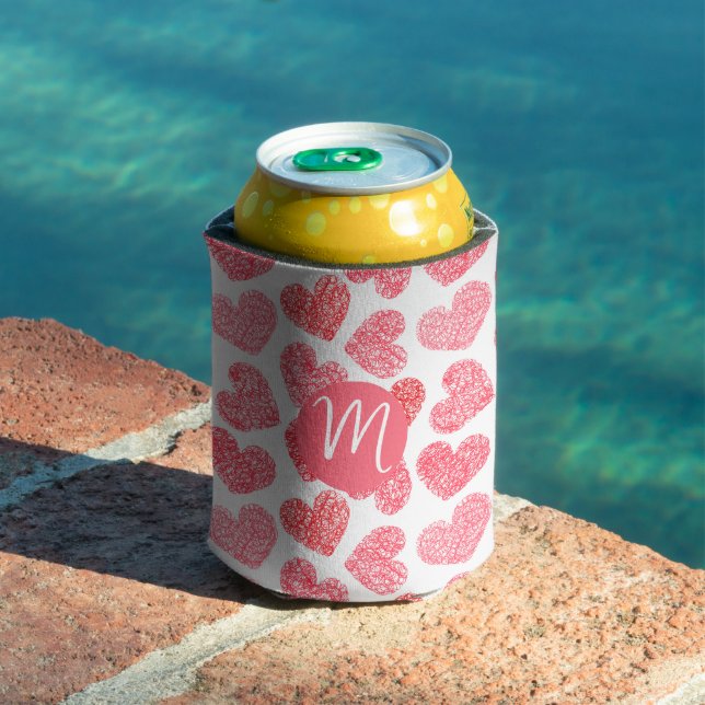 Rafraîchisseur Pour Canette Coeur mignon rouge griffé Saint Valentin Monogramm (Piscine in situ)