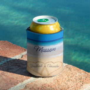 Rafraîchisseur Pour Canette Coeurs de mariage de la plage côtière dans le sabl