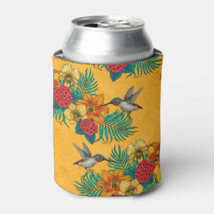 Rafraîchisseur Pour Canette Colibris et bouquet tropical en jaune