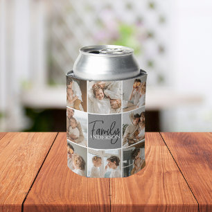 Rafraîchisseur Pour Canette Collage familial photo et cadeau gris personnalisé