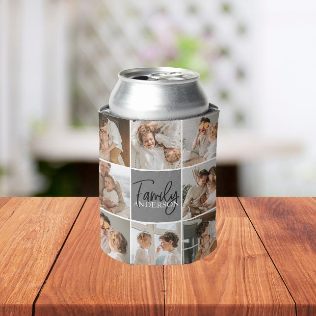 Rafraîchisseur Pour Canette Collage familial photo et cadeau gris personnalisé (Créateur téléchargé)
