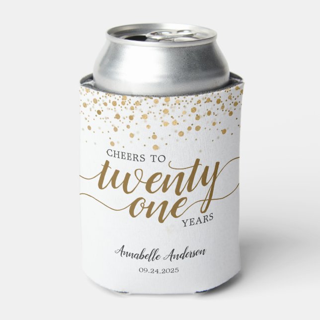 Rafraîchisseur Pour Canette Confetti blanc or 21e anniversaire (Can devant)