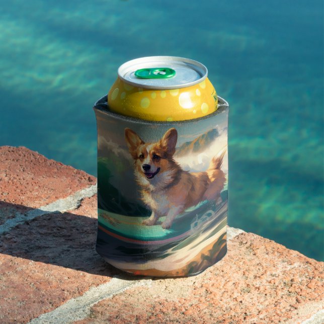 Rafraîchisseur Pour Canette Corgi Beach Surf Peinture (Piscine in situ)